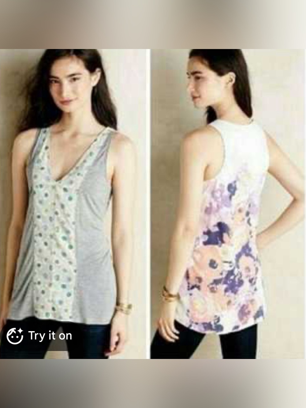 Porridge for Anthropologie Sleeveless Floral & Polka Dot V-Neck Tank Top